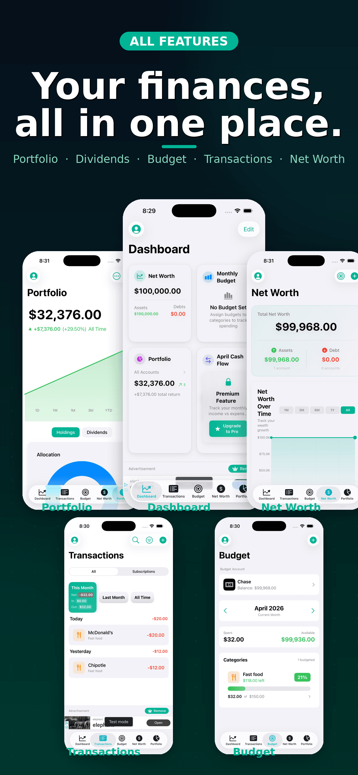 Wealthly dashboard on iPhone